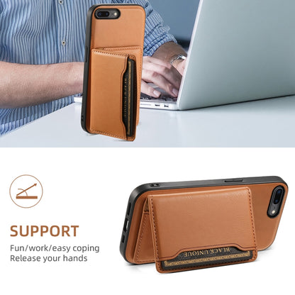 For iPhone 8 Plus/7 Plus Denior Cowhide Texture Leather MagSafe Detachable Wallet Phone Case(Khaki) - More iPhone Cases by Denior | Online Shopping South Africa | PMC Jewellery | Buy Now Pay Later Mobicred