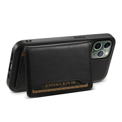 For iPhone 11 Pro Denior Cowhide Texture Leather MagSafe Detachable Wallet Phone Case(Black) - iPhone 11 Pro Cases by Denior | Online Shopping South Africa | PMC Jewellery | Buy Now Pay Later Mobicred