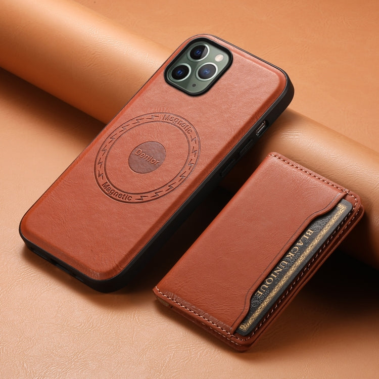 For iPhone 11 Pro Denior Cowhide Texture Leather MagSafe Detachable Wallet Phone Case(Brown) - iPhone 11 Pro Cases by Denior | Online Shopping South Africa | PMC Jewellery | Buy Now Pay Later Mobicred