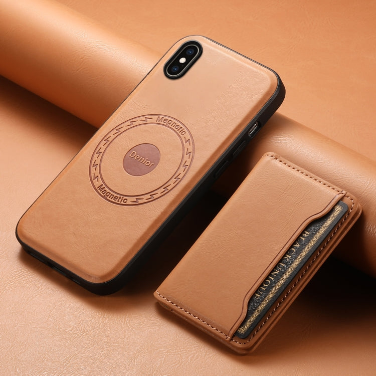 For iPhone XS Max Denior Cowhide Texture Leather MagSafe Detachable Wallet Phone Case(Khaki) - More iPhone Cases by Denior | Online Shopping South Africa | PMC Jewellery | Buy Now Pay Later Mobicred