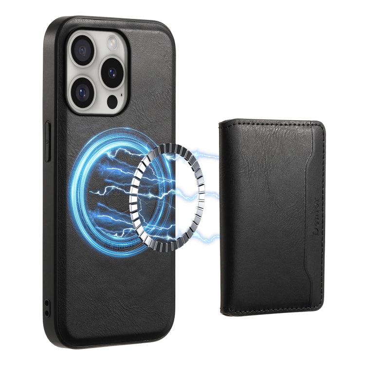 For iPhone 16 Pro Denior Cowhide Texture Leather MagSafe Detachable Wallet Phone Case(Black) - iPhone 16 Pro Cases by Denior | Online Shopping South Africa | PMC Jewellery | Buy Now Pay Later Mobicred