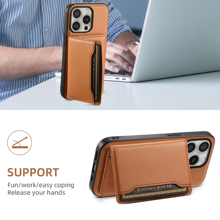 For iPhone 16 Pro Max Denior Cowhide Texture Leather MagSafe Detachable Wallet Phone Case(Khaki) - iPhone 16 Pro Max Cases by Denior | Online Shopping South Africa | PMC Jewellery | Buy Now Pay Later Mobicred