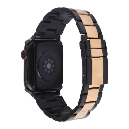 For Apple Watch SE 2023 40mm Three-Bead Stainless Steel Watch Band(Black Rose Gold) - Watch Bands by PMC Jewellery | Online Shopping South Africa | PMC Jewellery