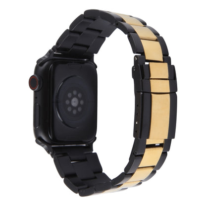 For Apple Watch Series 9 41mm Three-Bead Stainless Steel Watch Band(Black Gold) - Watch Bands by PMC Jewellery | Online Shopping South Africa | PMC Jewellery