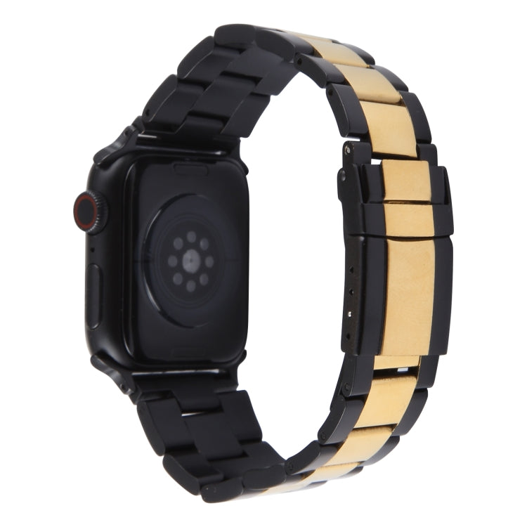 For Apple Watch SE 2022 44mm Three-Bead Stainless Steel Watch Band(Black Gold) - Watch Bands by PMC Jewellery | Online Shopping South Africa | PMC Jewellery