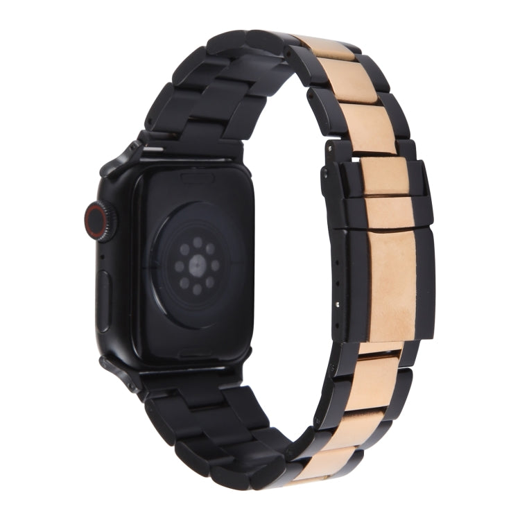 For Apple Watch Series 6 40mm Three-Bead Stainless Steel Watch Band(Black Rose Gold) - Watch Bands by PMC Jewellery | Online Shopping South Africa | PMC Jewellery