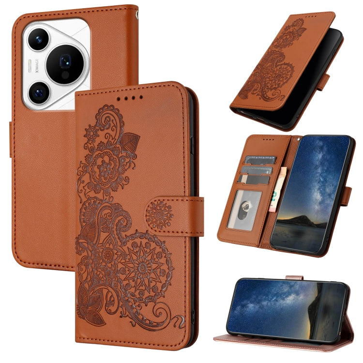 For Huawei Pura 70 Pro/70 Pro+ Datura Flower Embossed Flip Leather Phone Case(Brown) - Huawei Cases by PMC Jewellery | Online Shopping South Africa | PMC Jewellery | Buy Now Pay Later Mobicred