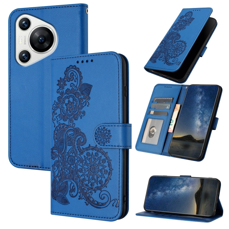 For Huawei Pura 70 Datura Flower Embossed Flip Leather Phone Case(Blue) - Huawei Cases by PMC Jewellery | Online Shopping South Africa | PMC Jewellery | Buy Now Pay Later Mobicred