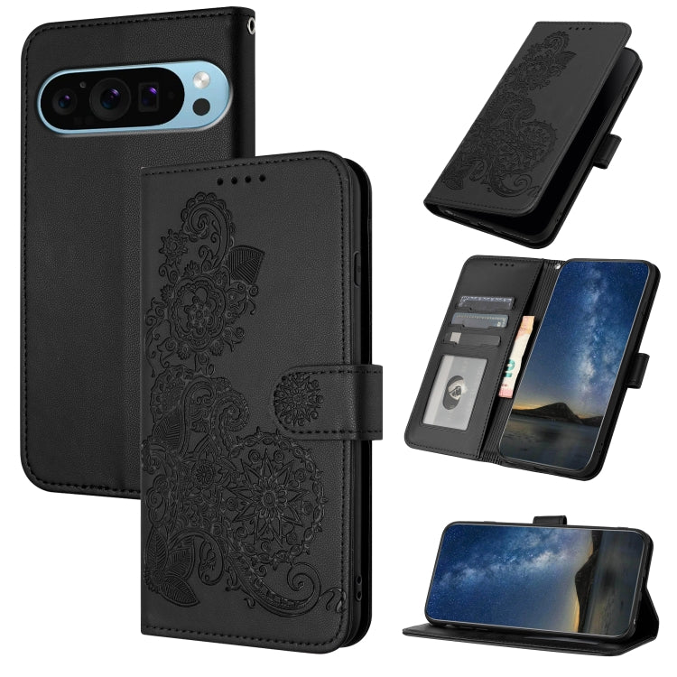 For Google Pixel 9 Datura Flower Embossed Flip Leather Phone Case(Black) - Google Cases by PMC Jewellery | Online Shopping South Africa | PMC Jewellery | Buy Now Pay Later Mobicred