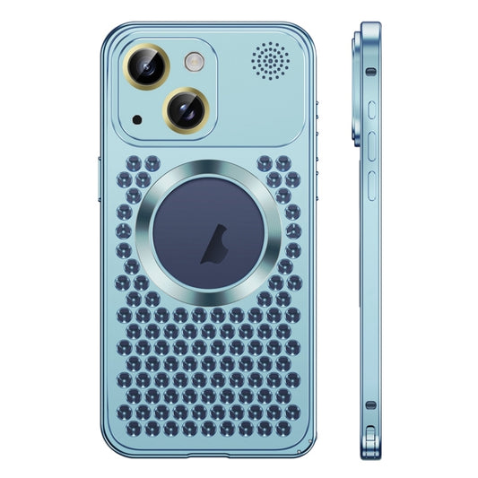 For iPhone 14 Spring Buckle MagSafe Magnetic Metal Aromatherapy Phone Case(Blue) - iPhone 14 Cases by PMC Jewellery | Online Shopping South Africa | PMC Jewellery