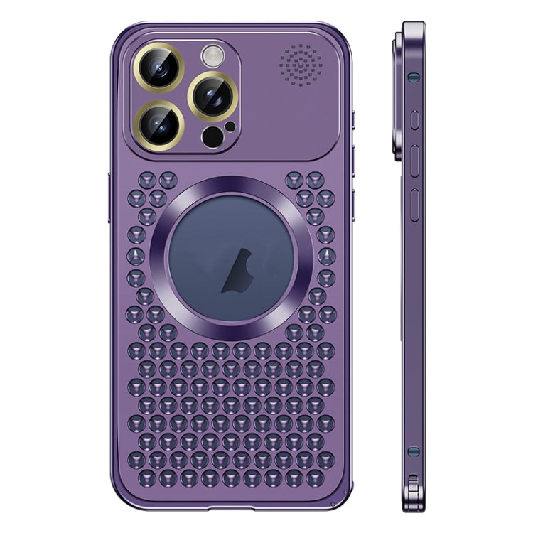 For iPhone 15 Pro Spring Buckle MagSafe Magnetic Metal Aromatherapy Phone Case(Purple) - iPhone 15 Pro Cases by PMC Jewellery | Online Shopping South Africa | PMC Jewellery