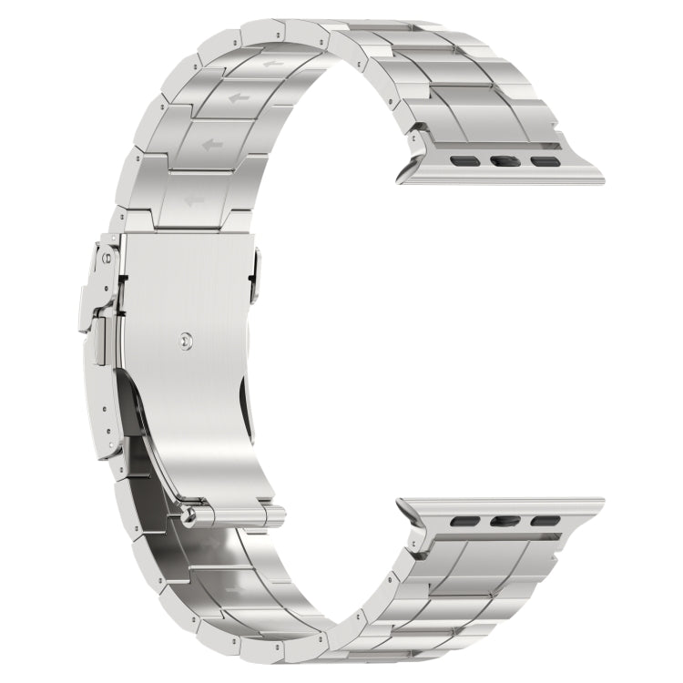 For Apple Watch Series 9 41mm Safety Buckle Trapezoid Titanium Steel Watch Band(Silver) - Watch Bands by PMC Jewellery | Online Shopping South Africa | PMC Jewellery