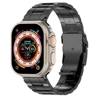 For Apple Watch Ultra 49mm Safety Buckle Trapezoid Titanium Steel Watch Band(Black) - Watch Bands by PMC Jewellery | Online Shopping South Africa | PMC Jewellery