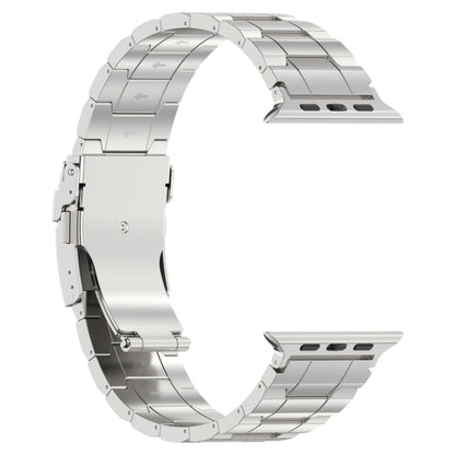 For Apple Watch Series 8 41mm Safety Buckle Trapezoid Titanium Steel Watch Band(Silver) - Watch Bands by PMC Jewellery | Online Shopping South Africa | PMC Jewellery