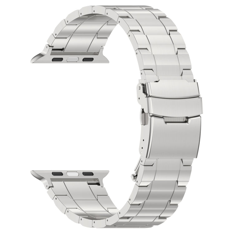 For Apple Watch Series 5 44mm Safety Buckle Trapezoid Titanium Steel Watch Band(Silver) - Watch Bands by PMC Jewellery | Online Shopping South Africa | PMC Jewellery