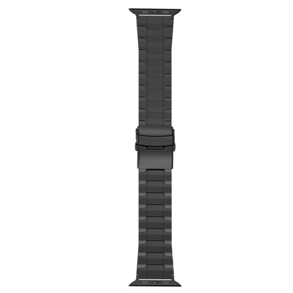 For Apple Watch Series 9 45mm Safety Buckle Trapezoid Titanium Steel Watch Band(Black) - Watch Bands by PMC Jewellery | Online Shopping South Africa | PMC Jewellery