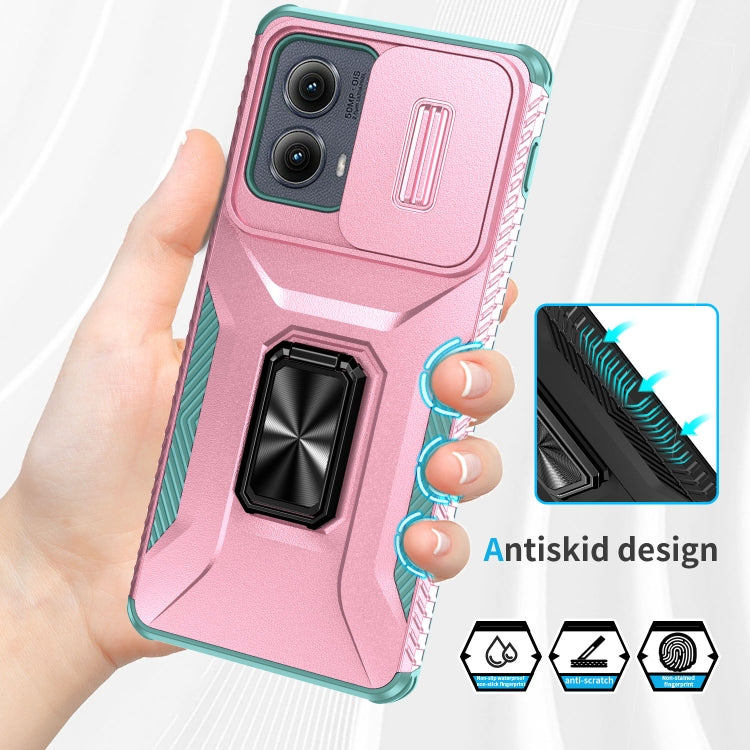 For Motorola Edge 5G 2024 Sliding Camshield Holder Phone Case(Pink + Grey Green) - Motorola Cases by PMC Jewellery | Online Shopping South Africa | PMC Jewellery | Buy Now Pay Later Mobicred