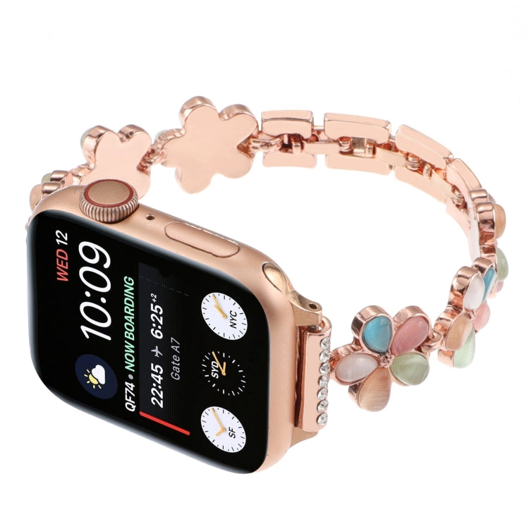 For Apple Watch SE 2023 40mm 5-petaled Flower Zinc Alloy Chain Watch Band(Rose Gold Colorful) - Watch Bands by PMC Jewellery | Online Shopping South Africa | PMC Jewellery