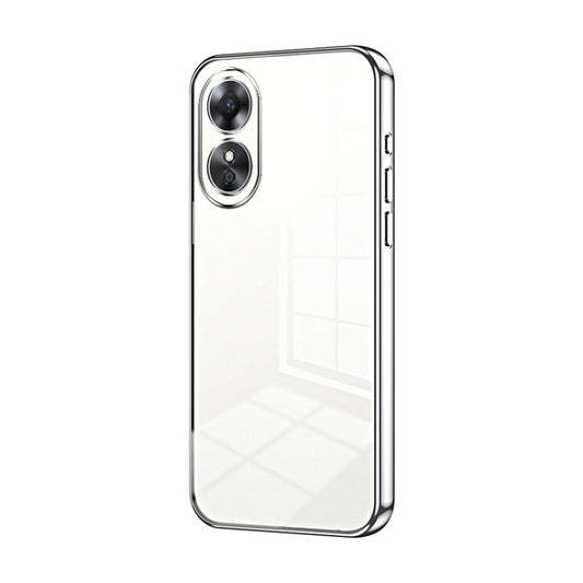 For OPPO A17 / A17K Transparent Plating Fine Hole Phone Case(Silver) - OPPO Cases by PMC Jewellery | Online Shopping South Africa | PMC Jewellery | Buy Now Pay Later Mobicred