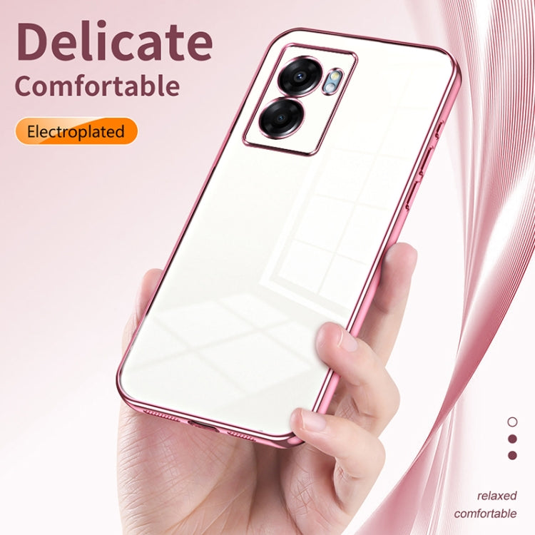 For OPPO A57 5G Transparent Plating Fine Hole Phone Case(Pink) - OPPO Cases by PMC TechLife | Online Shopping South Africa | PMC TechLife | Buy Now Pay Later Mobicred