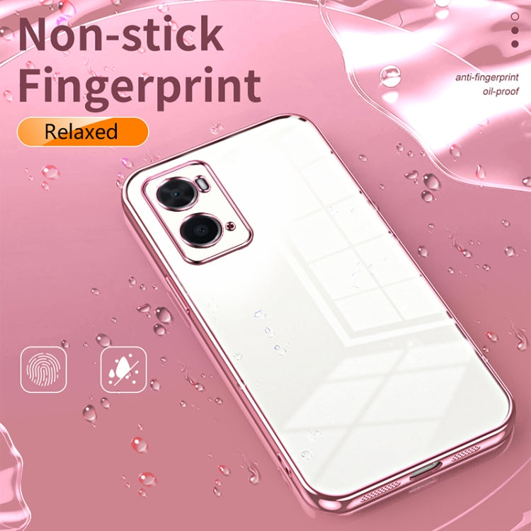 For OPPO A36 / A76 / A96 4G Global Transparent Plating Fine Hole Phone Case(Pink) - OPPO Cases by PMC Jewellery | Online Shopping South Africa | PMC Jewellery | Buy Now Pay Later Mobicred