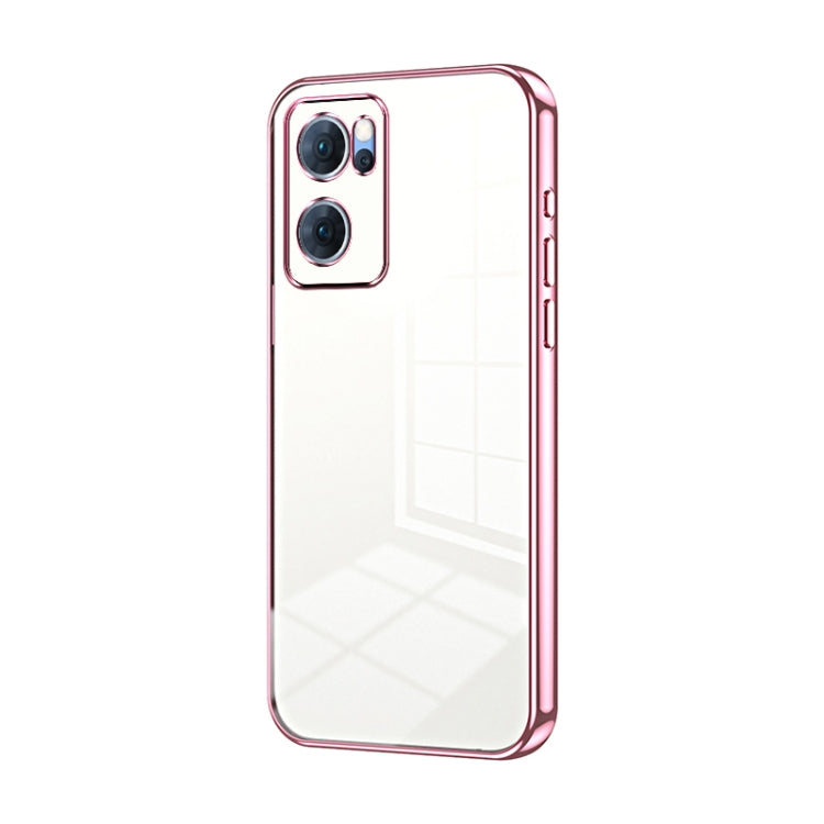 For OPPO Reno7 5G Transparent Plating Fine Hole Phone Case(Pink) - OPPO Cases by PMC Jewellery | Online Shopping South Africa | PMC Jewellery | Buy Now Pay Later Mobicred