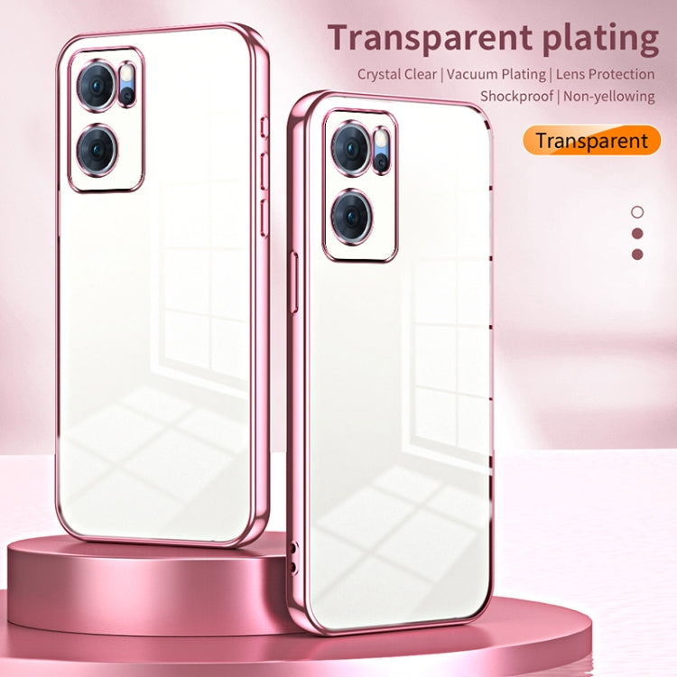 For OPPO Reno7 5G Transparent Plating Fine Hole Phone Case(Pink) - OPPO Cases by PMC Jewellery | Online Shopping South Africa | PMC Jewellery | Buy Now Pay Later Mobicred