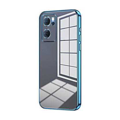 For OPPO Reno7 5G Transparent Plating Fine Hole Phone Case(Blue) - OPPO Cases by PMC Jewellery | Online Shopping South Africa | PMC Jewellery | Buy Now Pay Later Mobicred