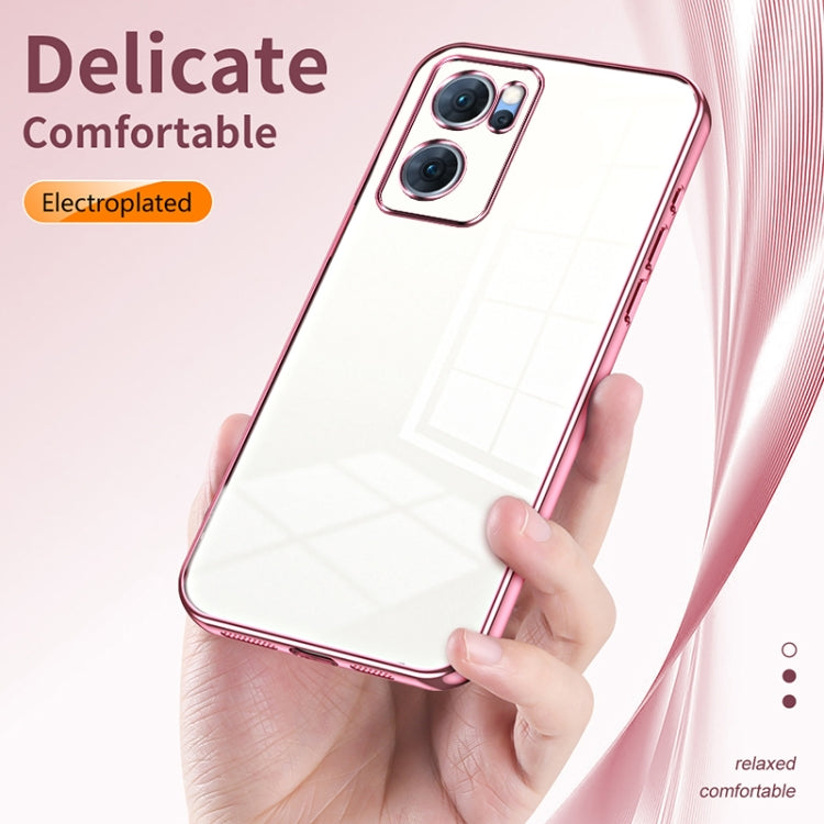 For OPPO Reno7 5G Transparent Plating Fine Hole Phone Case(Blue) - OPPO Cases by PMC TechLife | Online Shopping South Africa | PMC TechLife | Buy Now Pay Later Mobicred