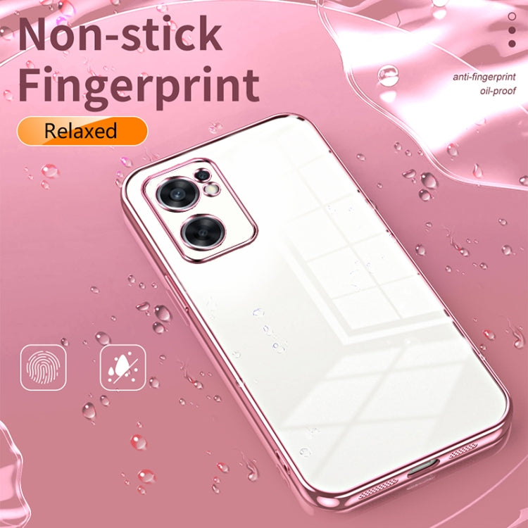 For OPPO Reno7 SE Transparent Plating Fine Hole Phone Case(Pink) - OPPO Cases by PMC TechLife | Online Shopping South Africa | PMC TechLife | Buy Now Pay Later Mobicred