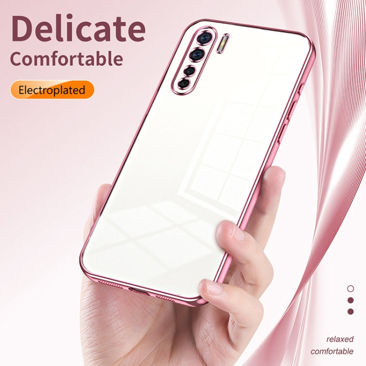 For OPPO Reno3 4G / F15 / A91 Transparent Plating Fine Hole Phone Case(Gold) - OPPO Cases by PMC Jewellery | Online Shopping South Africa | PMC Jewellery | Buy Now Pay Later Mobicred