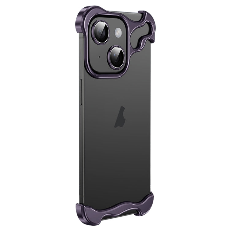 For iPhone 15 Frameless Metal Corner Pad Phone Case with Lens Film(Purple) - iPhone 15 Cases by PMC Jewellery | Online Shopping South Africa | PMC Jewellery | Buy Now Pay Later Mobicred