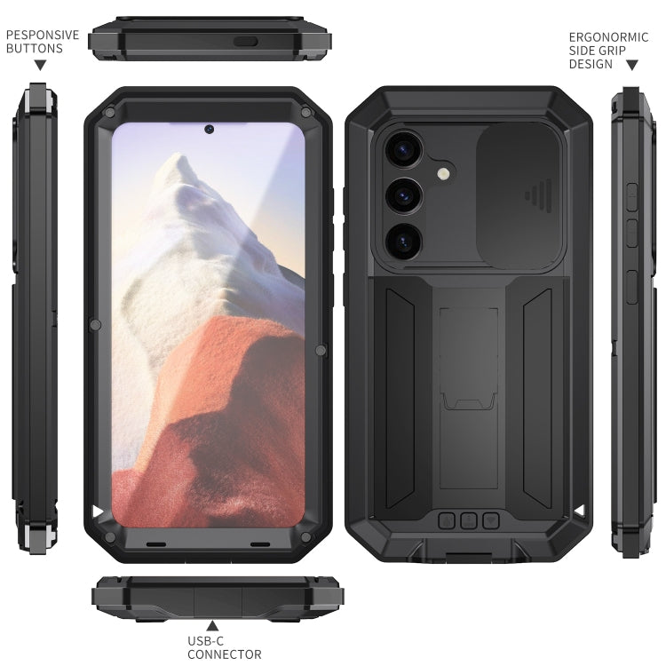 For Samsung Galaxy S24 5G R-JUST Sliding Camera Life Waterproof Holder Phone Case(Black) - Galaxy S24 5G Cases by R-JUST | Online Shopping South Africa | PMC Jewellery | Buy Now Pay Later Mobicred