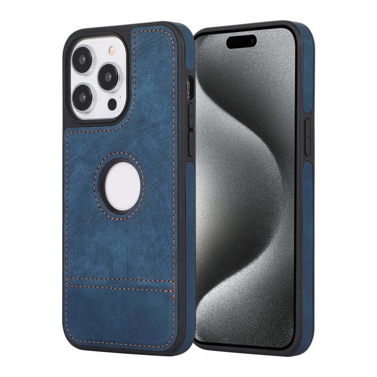 For iPhone 15 Pro Splicing Sewing Hollow Cutout PU Phone Case(Blue) - iPhone 15 Pro Cases by PMC Jewellery | Online Shopping South Africa | PMC Jewellery | Buy Now Pay Later Mobicred