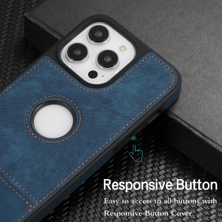 For iPhone 12 / 12 Pro Splicing Sewing Hollow Cutout PU Phone Case(Blue) - iPhone 12 / 12 Pro Cases by PMC Jewellery | Online Shopping South Africa | PMC Jewellery