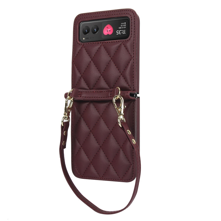 For Motorola Razr 40 Rhombic Texture Phone Case with Long & Short Lanyard(Wine Red) - free shipping - PMC TechLife - Order now!