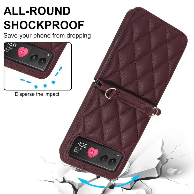 For Motorola Razr 40 Rhombic Texture Phone Case with Long & Short Lanyard(Wine Red) - free shipping - PMC TechLife - Order now!
