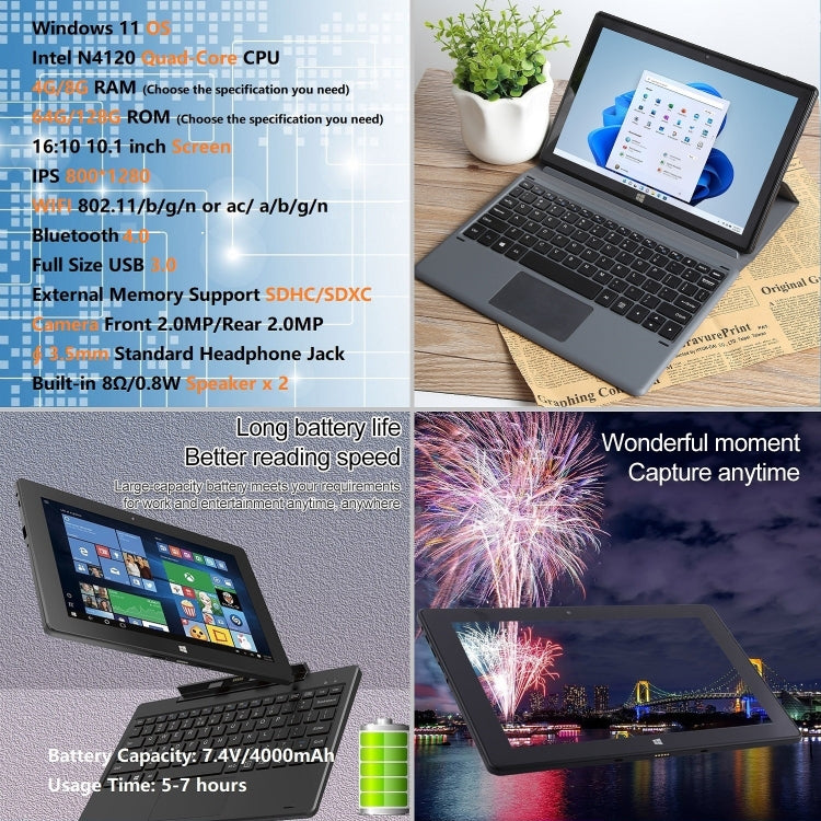 HONGSAMDE 10.1 inch 2 in 1 Tablet PC, 4GB+64GB, Windows 11, Intel Gemini Lake N4120 Quad Core with Keyboard(Black) - Other by Hongsamde | Online Shopping South Africa | PMC Jewellery