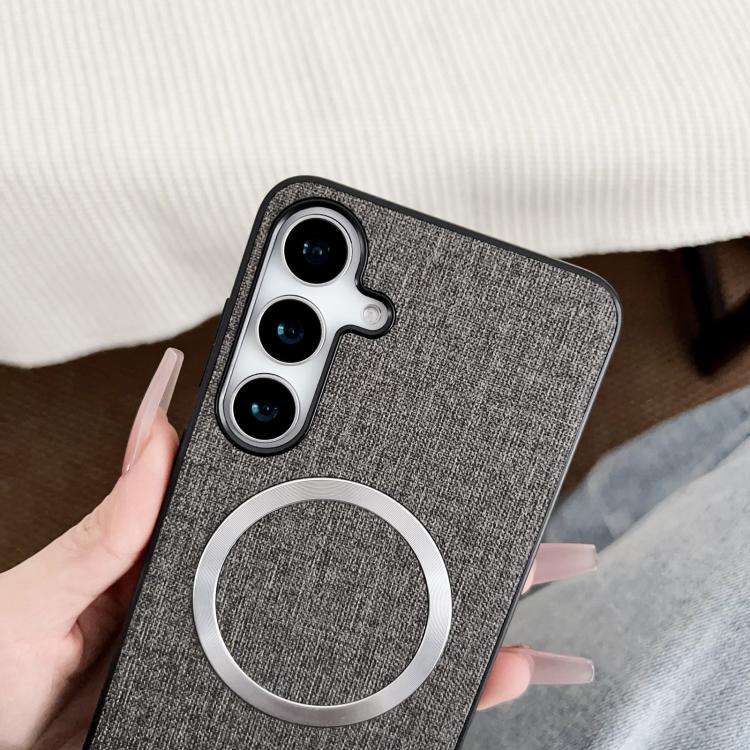 For Samsung Galaxy S25 5G Magsafe Magnetic Ring Cloth Texture Phone Case(Grey) - Galaxy S25 5G Cases by PMC TechLife | Online Shopping South Africa | PMC TechLife | Buy Now Pay Later Mobicred