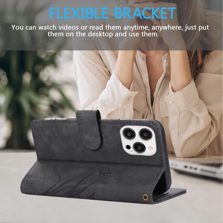 For iPhone 16 Pro Max Orchid Butterfly Embossed Leather Phone Case(Black) - free shipping - PMC TechLife - Order now!