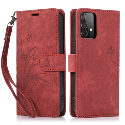 For Samsung Galaxy A73 Orchid Butterfly Embossed Leather Phone Case(Red) - Galaxy Phone Cases by PMC Jewellery | Online Shopping South Africa | PMC Jewellery