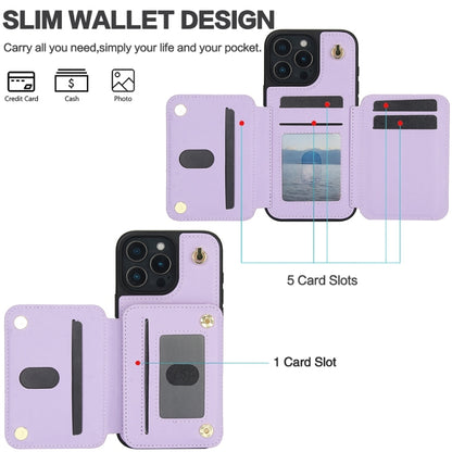 For iPhone 16 Pro Max YM006 Skin Feel Zipper Card Bag Phone Case with Dual Lanyard(Light Purple) - iPhone 16 Pro Max Cases by PMC Jewellery | Online Shopping South Africa | PMC Jewellery | Buy Now Pay Later Mobicred