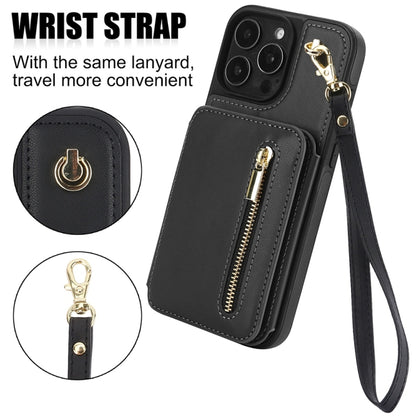 For iPhone 16 Pro YM006 Skin Feel Zipper Card Bag Phone Case with Dual Lanyard(Black) - iPhone 16 Pro Cases by PMC Jewellery | Online Shopping South Africa | PMC Jewellery | Buy Now Pay Later Mobicred