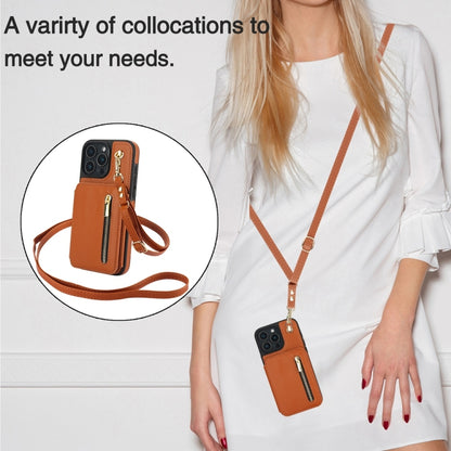 For iPhone 16 Pro YM006 Skin Feel Zipper Card Bag Phone Case with Dual Lanyard(Brown) - iPhone 16 Pro Cases by PMC Jewellery | Online Shopping South Africa | PMC Jewellery | Buy Now Pay Later Mobicred