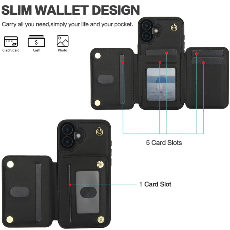 For iPhone 16 YM006 Skin Feel Zipper Card Bag Phone Case with Dual Lanyard(Black) - iPhone 16 Cases by PMC Jewellery | Online Shopping South Africa | PMC Jewellery | Buy Now Pay Later Mobicred