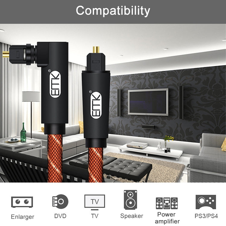 EMK 90 Degree Swivel Adjustable Right Angled 360 Degrees Rotatable Plug Nylon Woven Mesh Optical Audio Cable, Cable Length:3m(Orange) - free shipping - PMC Jewellery - Order now!