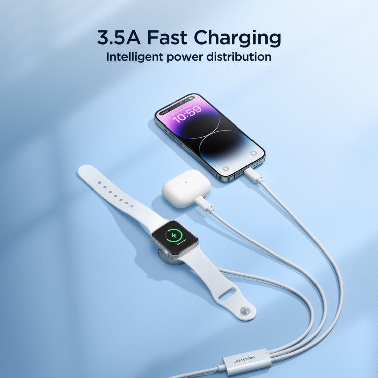 JOYROOM S-IW007 3 in 1 USB to Dual 8 Pin + Magnetic Watch Wireless Charging Data Cable, Length: 1.2m(White) - Multifunction Cable by JOYROOM | Online Shopping South Africa | PMC Jewellery | Buy Now Pay Later Mobicred