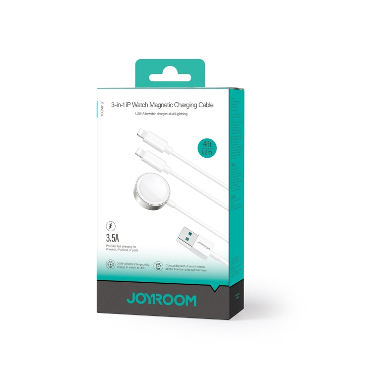 JOYROOM S-IW007 3 in 1 USB to Dual 8 Pin + Magnetic Watch Wireless Charging Data Cable, Length: 1.2m(White) - Multifunction Cable by JOYROOM | Online Shopping South Africa | PMC Jewellery | Buy Now Pay Later Mobicred