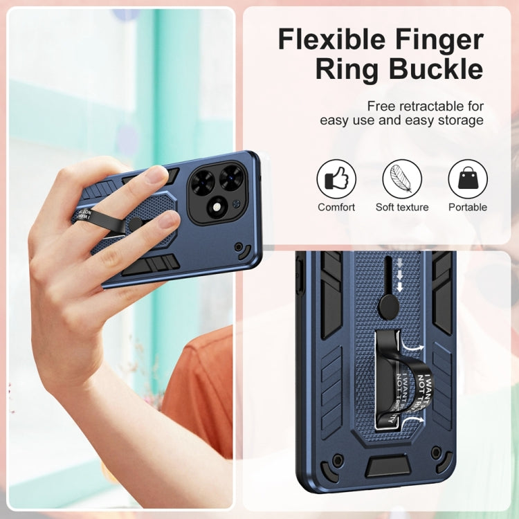 For Tecno Spark Go 2024 Variety Brave Armor Finger Loop Holder Phone Case(Blue) - Tecno Cases by PMC Jewellery | Online Shopping South Africa | PMC Jewellery | Buy Now Pay Later Mobicred