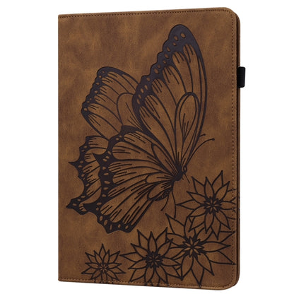 For Samsung Galaxy Tab S9 FE+ / S9+ / S8+ Big Butterfly Embossed Leather Tablet Case(Brown) - Galaxy Tab S9+ Cases by PMC Jewellery | Online Shopping South Africa | PMC Jewellery | Buy Now Pay Later Mobicred